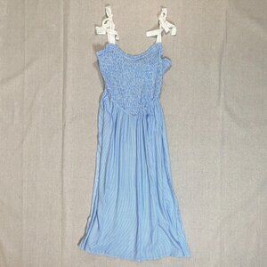 Sienna Sky NWOT Blue & White Seersucker Shirred Midi Dress - Small